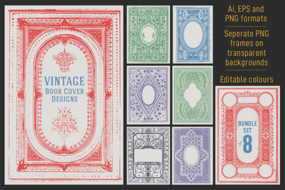 Download Vintage Book Cover Designs. Set of 8. - Cover Collection